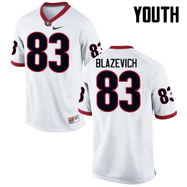 Youth Georgia Bulldogs #83 Jeb Blazevich College Football Jerseys-White